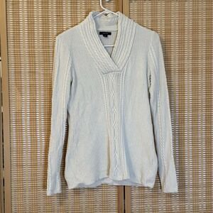 Nautica Womens M Cream Cableknit Sweater Preppy Minimalist Nautical‎ Office